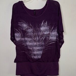 Chic Purple Feather Print Floral Sequin Blouse